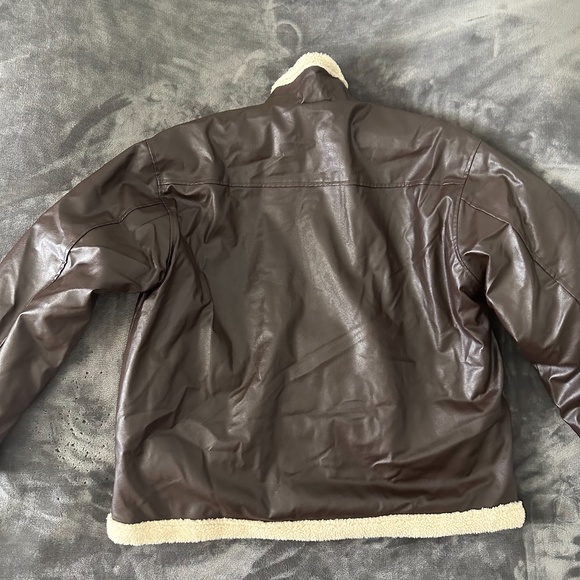 Aelfric Eden Brown Faux Leather Sherpa Lined Jacket - Picture 2 of 2